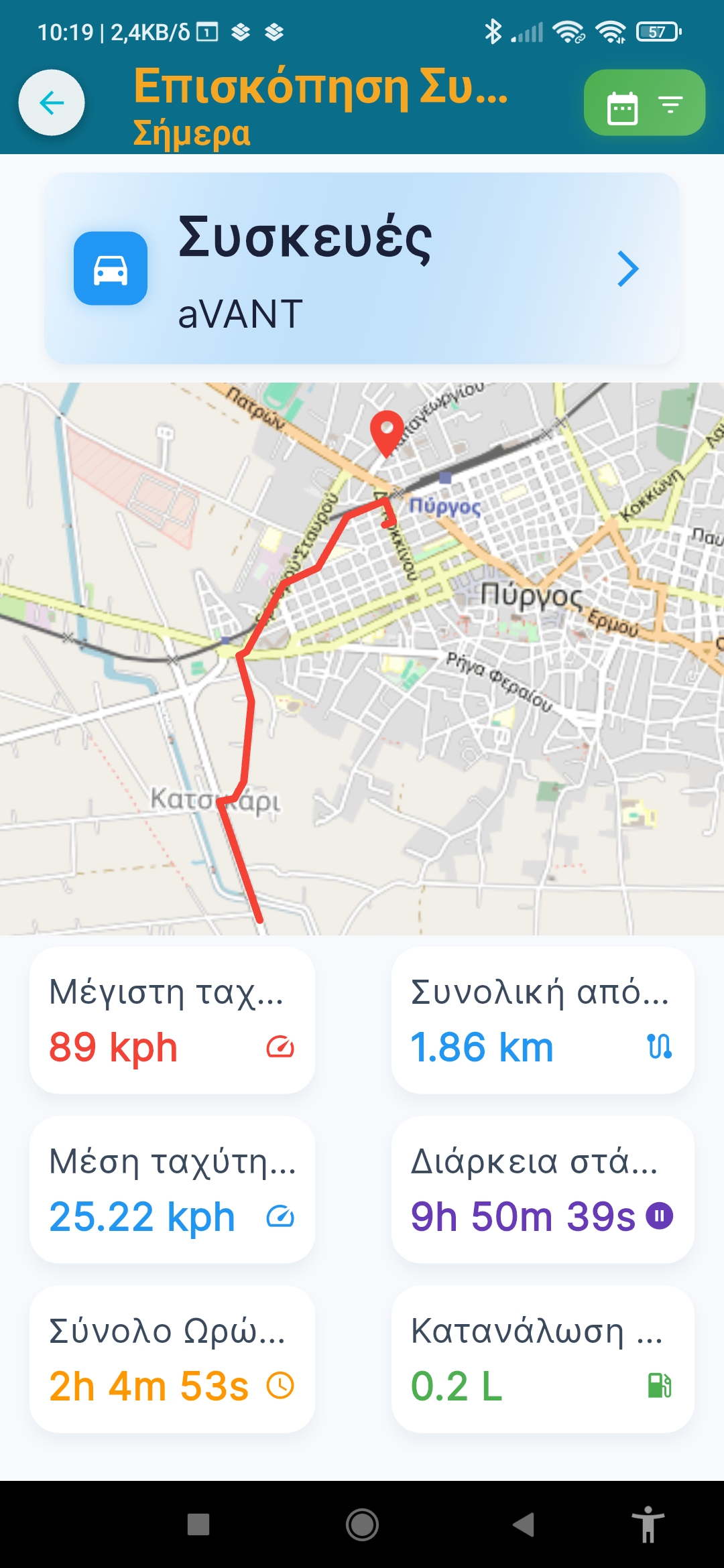 Mobile επισκόπηση διαδρομής με χάρτη και μετρήσεις
